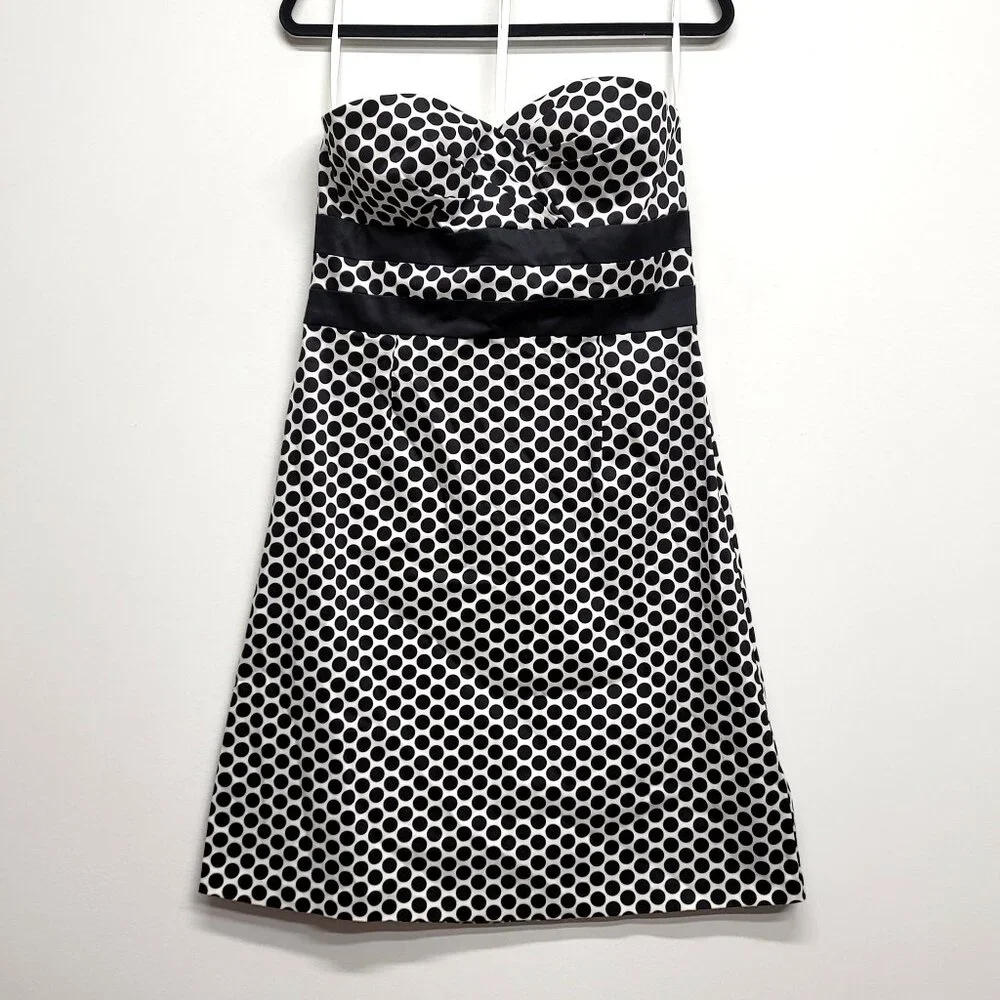 Donna Ricco New York Black White Polka Dot Strapless A-Line Retro Dress 14